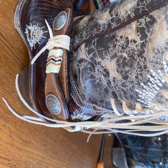 WOMENS BROWN LEATHER & GENUINE LIZARD SKIN CORRAL Upcycled COWBOY BOOTS SIZE 7 M - Picture 9 of 10